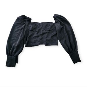 Nasty Gal Black Puff Sleeve Crop Blouse